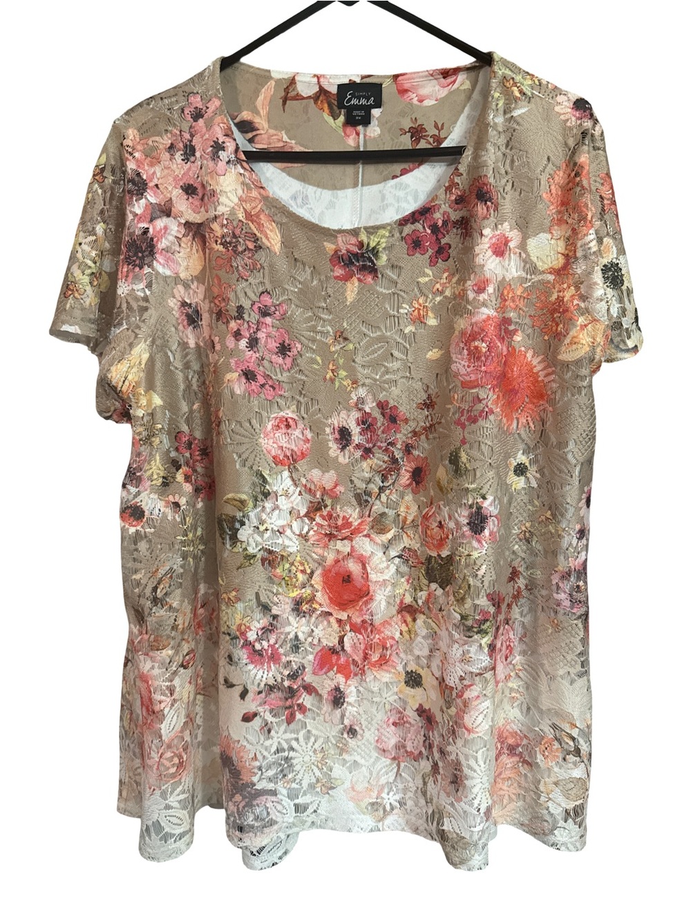 Simply Emma Plus Size 2X Floral Print Top